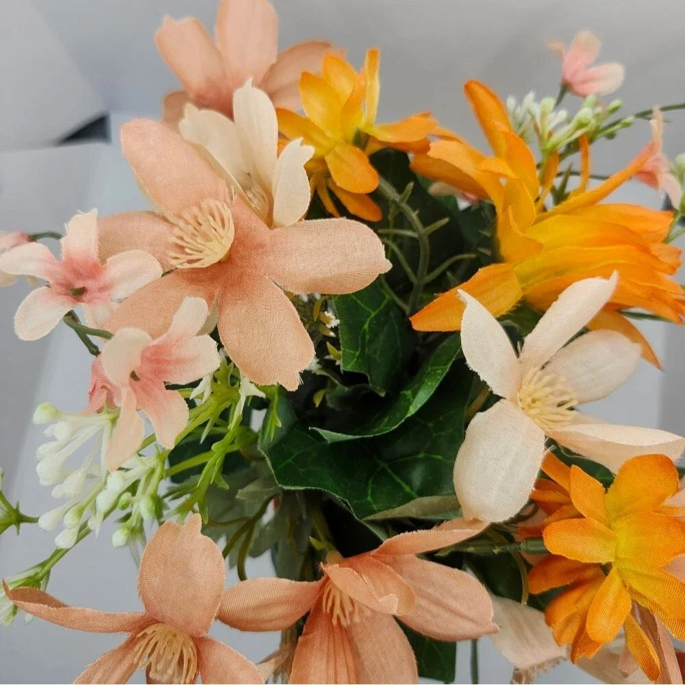 Hand Crafted Floral Table Centerpiece Spring Peach Dairy Tea Tin